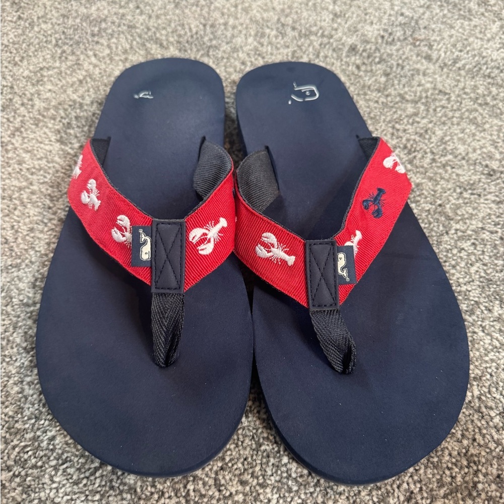 EUC Vineyard Vines Men’s Classic Foam Lobster Strap Navy & Red Flip Flop Sz 10 - Picture 2 of 7